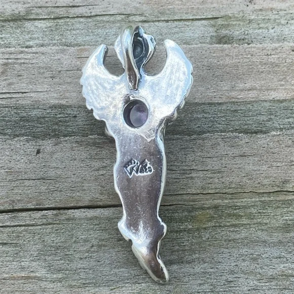 Dream Angel Pendant solid .925 Sterling Silver w/ genuine Amethyst made in USA - Picture 10 of 12